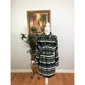 Dolce Vita Women SM Dress Elastic Waist Tab Sleeve Mid Button Up Striped Pockets
